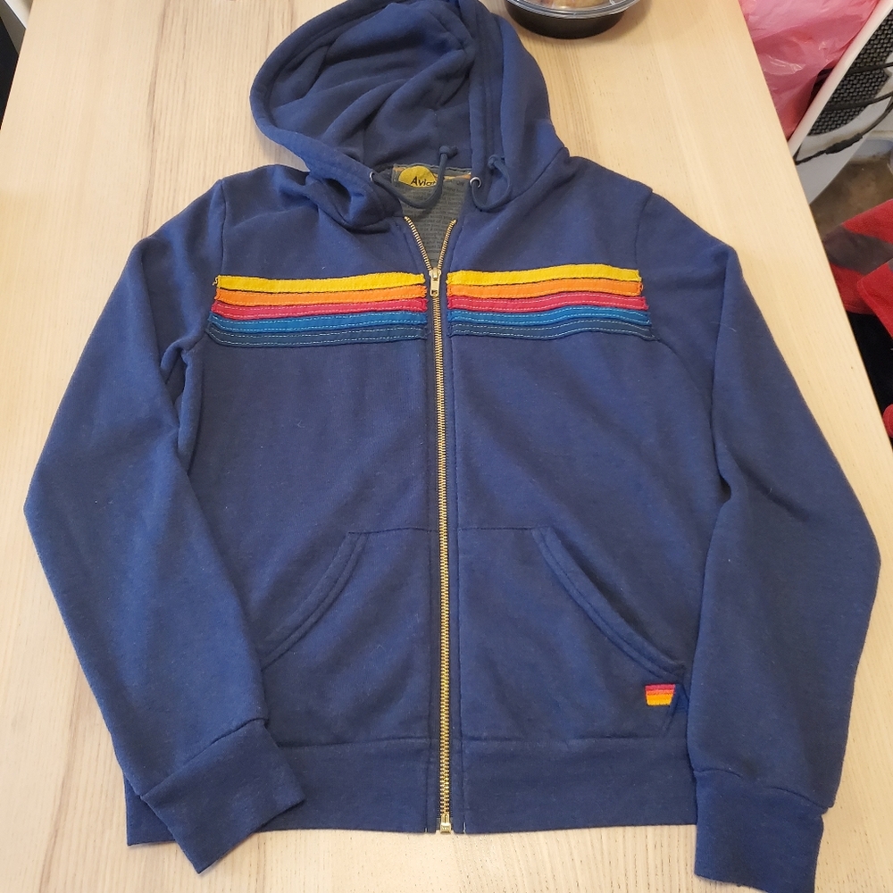 SOLD Aviator Nation Blue 5-Stripe Zip Hoodie, sz S - Picture 4 of 8